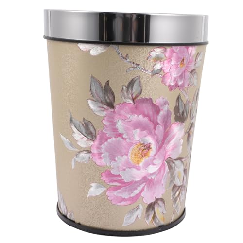 ROMISBABA Poubelle de Bureau sans Couvercle Acier Inoxydable Doré avec Motif Rétro Chinois Corbeille à Déchets Décorative pour Maison et Bureau Résistance à Usure et Design Unique