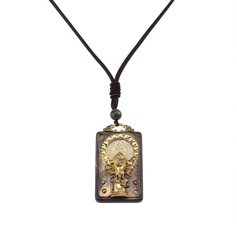 Wooden Pendant Rectangle Embellished Ganesh With Beads Ethnic Long Tassel Pendant with Thread-image-43