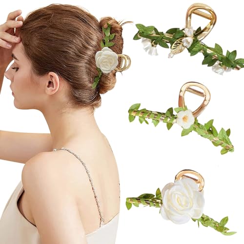Paderison Claw Clips for Women Daisy Flower Hair Clips for Girls Large Metal Hair Claw Clips for Long Thick Hair Nonslip Hair Barrettes Strong Hold Hair Clamps Lily Hair Accessories for Women