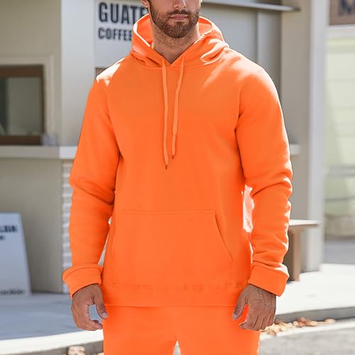 Mens Hoodies Pullover Long Sleeve Casual Fleece Sweatshirts Fall Winter Solid Color Hooded Tops with Kangaroo Pocket2