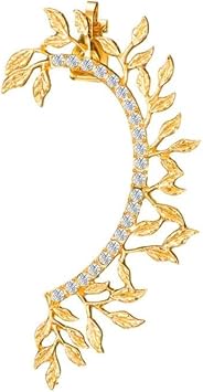 No Pierced Leaf Climbers Crawler Jewelry Jacket Earrings Cute Rhinestone Left Ear Cuff Wrap Clip Golden Silver Stud Earring Climber Top Ear Clip for WomenYellow