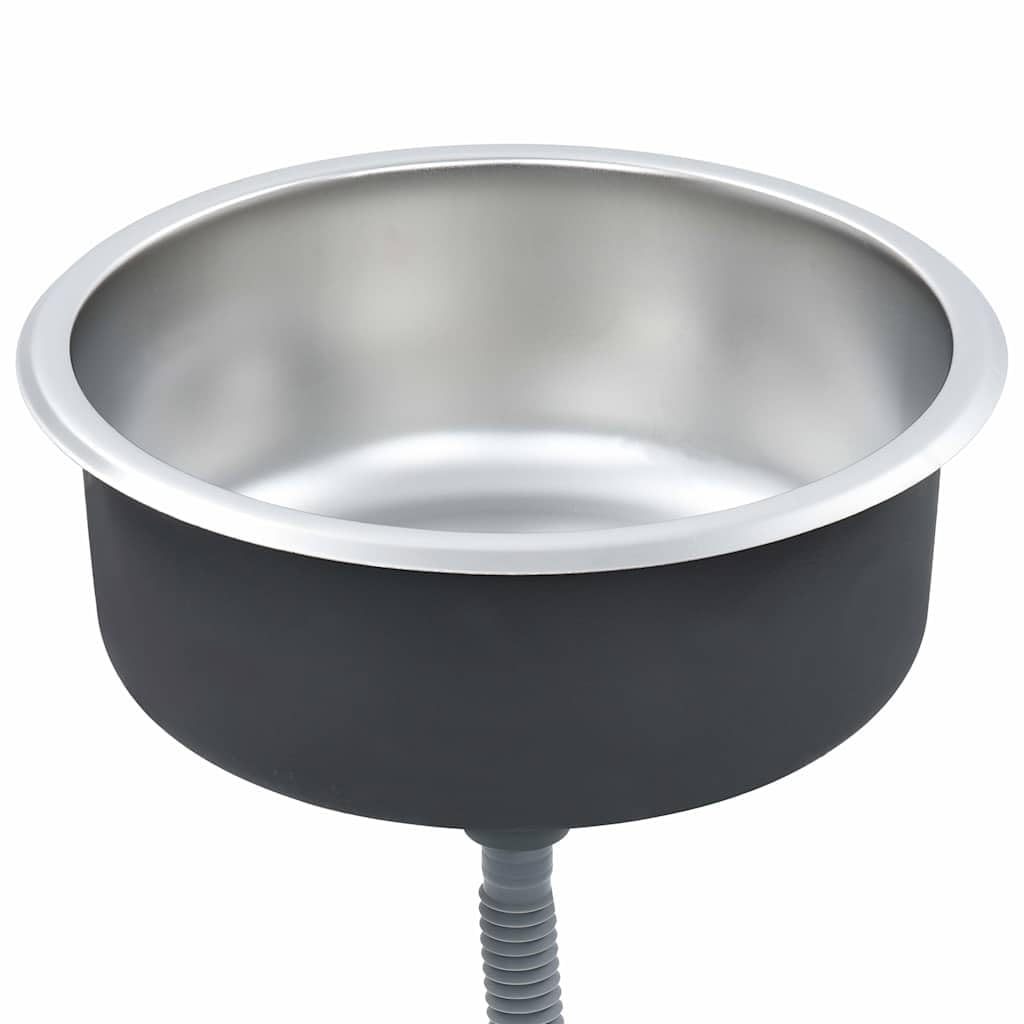 Fregadero empotrable de acero inoxidable con sifón y sifón, fregadero redondo de 42 x 16 cm, resistente a los arañazos, con desagüe y rebosadero, ideal para cocina, lavadero, exterior y