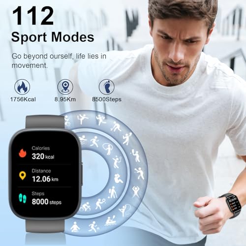 Smartwatch Herren Damen, 1,95"HD Touch Fitnessuhr mit Telefonfunktion, 110+Sportmodi Smart Watch Fitness Tracker mit Pulsmesser Schlafmonitor Schrittzähler, IP68 Wasserdicht Sportuhr für iOS Android – Bild 4