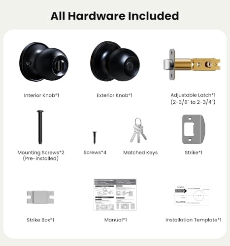 Veise Keyed Entry Door Knob with Lock for Exterior Interior, Matte Black — view 7