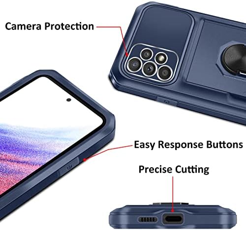 Vunake for Samsung A53 Case with Card Holder Galaxy A53 Wallet Case with Ring Kickstand Heavy Duty Hard PC TPU Bumper Cover Armor Shockproof Protecive Phone Case Cover for Samsung Galaxy A53 5G Navy