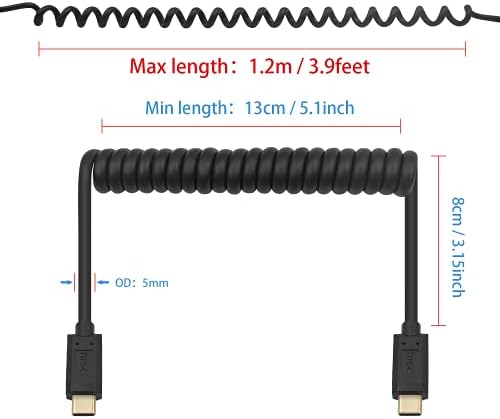 Maxhood Coiled USB C to USB C Cable, Coiled USB Type C to Type C Cable, Coiled USB 3.1 USB C Spring Spiral USB Type C Cable 3A Fast Charging Cable for MacBook, Galaxy & USB C Charger, Stretched 1.2m