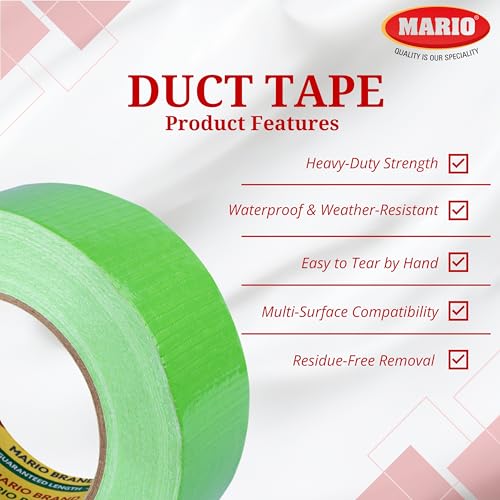 Mario Multipurpose Duct Tape Lite Green 48mm x 25mtr – Super Strong Hold Waterproof Adhesive Tape for Book Binding, Packaging, DIY Projects, Crafting, Repairs, Home & Office Use – Easy to Tear - Image 2