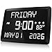 Digital Clock, Raynic 11.5" Large LED Word Display Dimmable Digital Wall Clock,Adjustable Brightness Digital Alarm Clock with Day and Date,Indoor Temperature,Snooze,12/24H,DSTfor Home, Office,Elderly