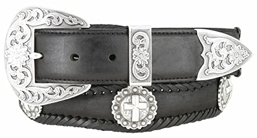 Western Silver Cross Berry Conchos Leather Scalloped Belt 1 1/2