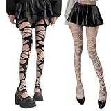 2 Pares De Calcetines De Malla Irregulares, Medias Rasgadas Punk Gótico, Medias De Mujer Estilo Y2K, Medias De Moda Huecas (Negro, Blanco).