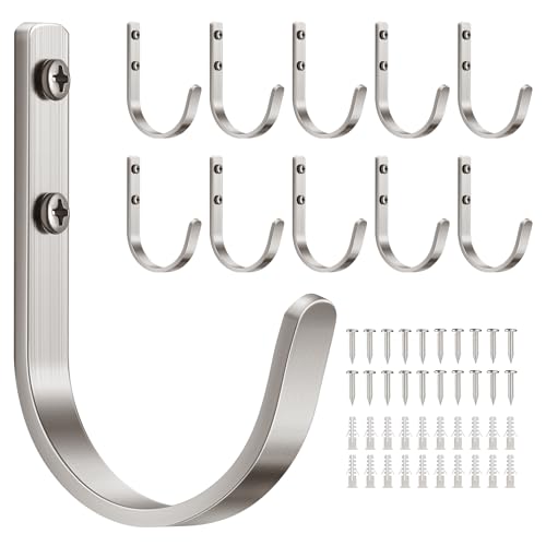Image of Josmimic Wall Hooks Desktop Mop (10) | Screw in Metal Hanger Wall Mount, for Outdoor, Closet, Door, Bathrooms, for Backpack, Robe