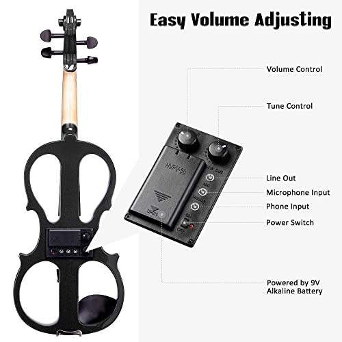 Aw 4/4 Electric Violin Full Size Wood Silent Fiddle Stringed Instrument Bow Headphone Case Black #TOP2