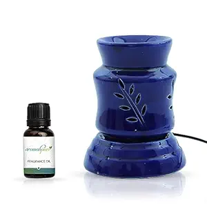 Aromahpure Dark Blue Electric Ceramic Pollar Diffuser |with Assorted 15ml Fragrance Oil| Diffuser for Home, Mandir, Office, Desk Decoratives, Gifting