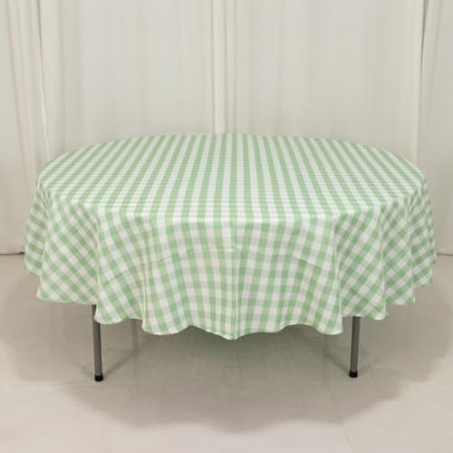 Efavormart White Sage Green Seamless Buffalo Plaid Round Tablecloth, Gingham Polyester Checkered Tablecloth 90"