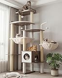Heybly Cat Tree, 70.5 Inch Wood Tall Cat Tower for Large Indoor Cats with Extra Stable Structure, Modern Cat Furniture with All-Sisal Scratching Posts, Cat Condo & Hammocks, Greige HCT121SG