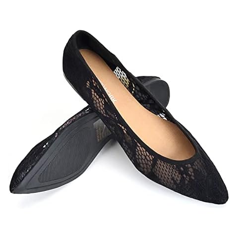 DUMAOR Women Shoes Cut Out Slip On Ballet Flats Floral Breathable Crochet Lace Pointed Toe Dolly Shoes Ballerina Loafers UK Size Cover