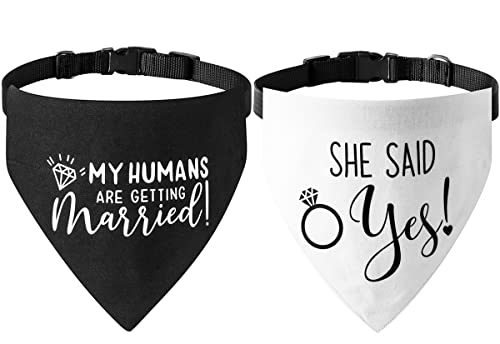HDGDT My Humans are Getting Married She Said Yes Dog Wedding Bandana Collar, Adjustable Engagement Pet Bandana with Quick Release Buckle & D-Ring for Dogs & Cats