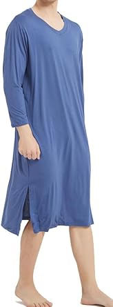 ZEEREE Men Nightshirts Night Sleep Shirts Comfy Long Sleeve V Neck Nightgown Robe Sleep Gowns Nightwear for Sleeping