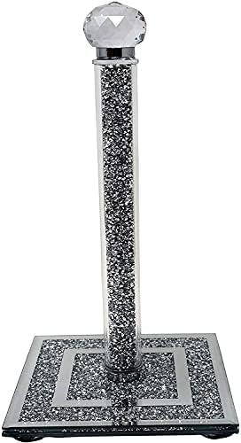Amazing Gift Crushed Diamond Ornaments Silver Crystal Filled Kitchen Roll Holder 31cm Diamante Freestanding Chrome / Paper Towel Holder/ Wall Mounted/ Tissue Towel Stand Home Decor