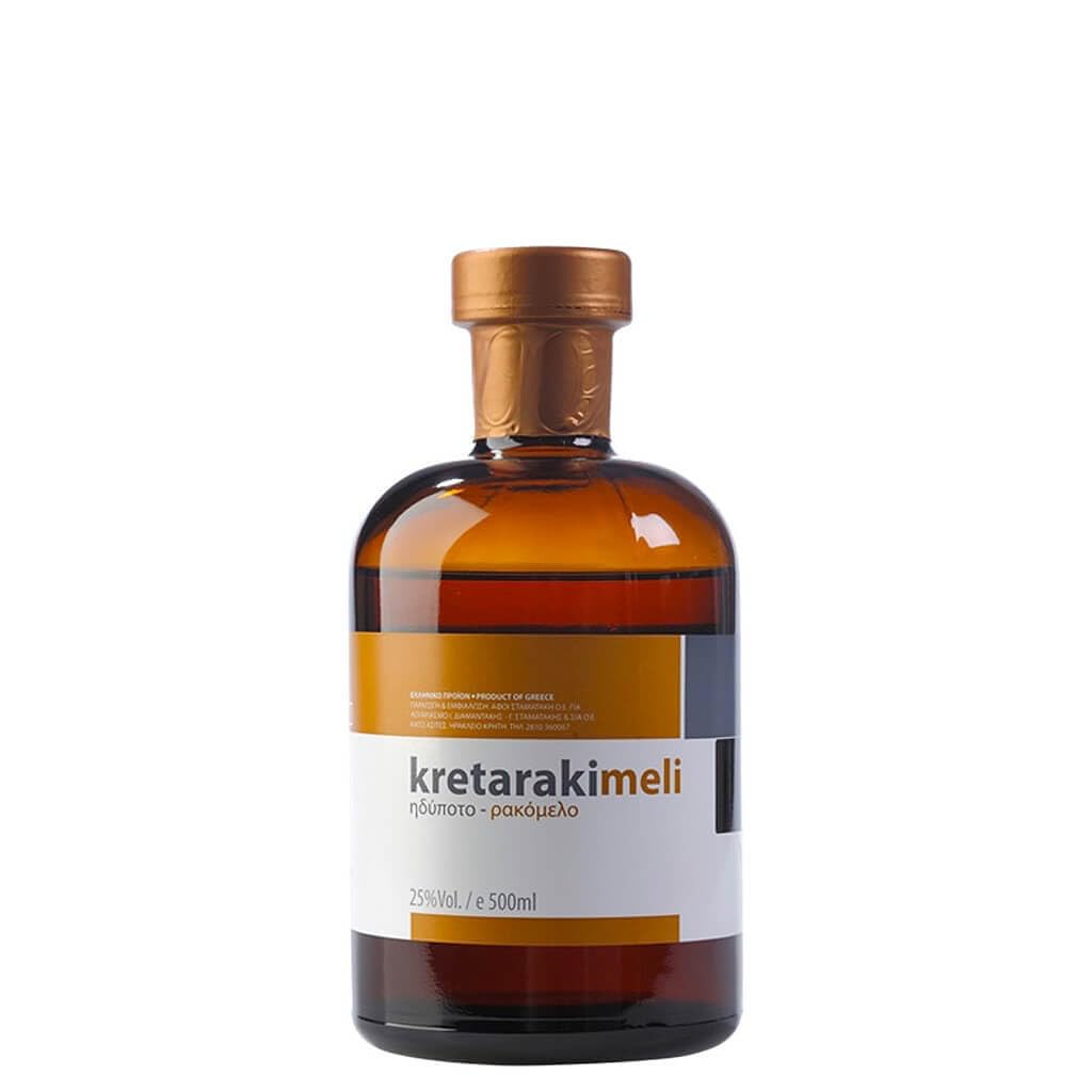 Tsikoudia Kretaraki mit Honig Rakomelo 500ml 25% Vol. Kreta Raki with honey kretarakimeli griechischer Trester Tresterbrand Griechenland