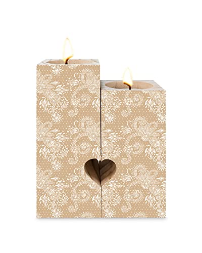 Double-Sided Printing Candle Holders, Vintage Mandala Candle Holder Personalized Heart Candlestick Wood Tealight Holder For Birthday Valentines Anniversary Boho Paisley Floral #TOP7