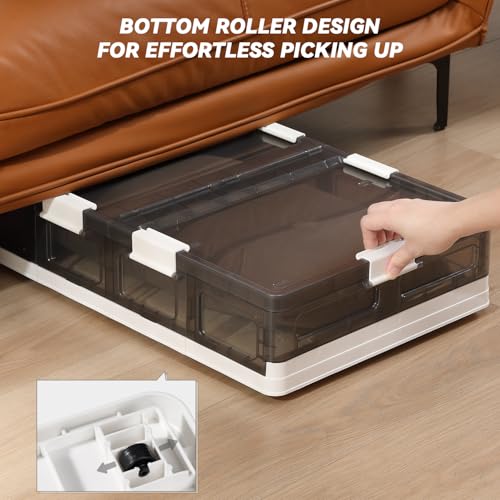 Conteneur de rangement sous le lit à roulettes plastique pliable 38.9L - 4