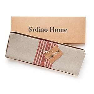 Solino Home Farmhouse Linen Placemats 14 x 19 Inch - 100% Pure Linen Stripe Red and Natural Cloth Placemats Set of 4 - Washable Fabric Table Mats for Spring, Mothers Day, Easter Decorations Solino Home Farmhouse Linen Placemats 14 x 19 Inch 100 Pure Linen Stripe Red and Natural Cloth Placemats Set of 4 Washable Fabric Table Mats for Spring Mothers Day Easter Decorations