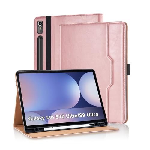 Coque Samsung Galaxy Tab S10 Ultra 14,6" cuir PU folio Rose Gold