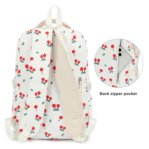 Image of Kids High Middle School Backpack for Girls 5-12 Kawaii Travel Cherry Bookbag,Beige Cherry