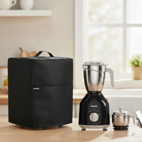 Image of Mixer Grinder Cover Free Size | Waterproof Dustproof Polyester Appliance Cover | Fits Most Mixers Up to 26 x 28 x 29 cm | With Front Storage Pocket & Easy Carry Handle (Black)