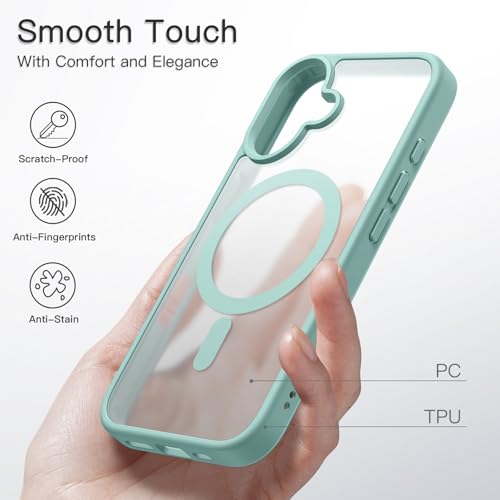 JETech iPhone 16 6.1インチ用 マグネット ケース MagSafeに対応 半透明のマット背面 薄型 耐衝撃 カバー (ティールブルー)