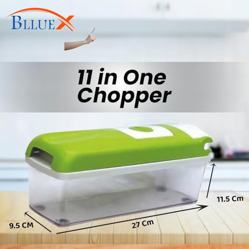 Image of Multipurpose Chopper, Fruits & Vegetable Cutters, Grater Peeler Chipser, Unbreakable Food Grade Body, Easy Push to Clean Button Slicer Dicer, Chopper for Kitchen (Light Green 11 in 1)
