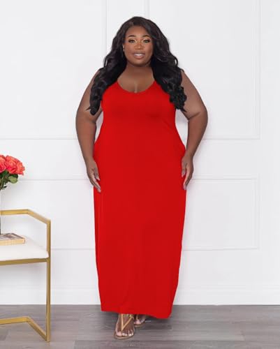 Image of TOPSRANI Womens Plus Size Maxi Dresses for Women Oversize Casual Short Sleeve V Neck Loose Plain Solid Trendy Summer Dress
