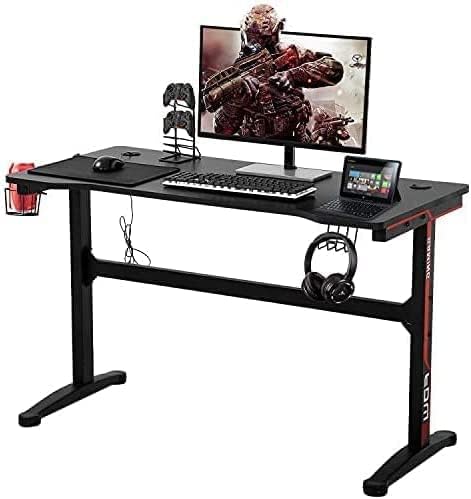 Miniatura 8 de Escritorio para computadora de juegos de 47 pulgadas con gancho y soporte para tazas, mesas de juego para PC, escritorio negro para oficina en casa,