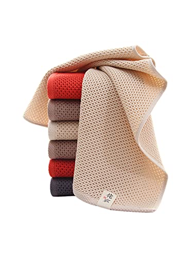 Luke's Gift Japanese Style Waffle Weave Hand Towel, 100% Long Staple Cotton, 28" X 13", Microfiber Drying (Light Brown) #TOP4