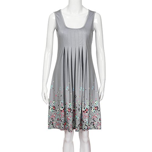 Baskuwish LDSKJ5483 Women'S Summer Sleeveless Racerback Loose Swing Dress Floral Print Midi Dresses Gray thumb #2