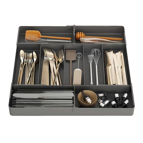 WoRefCra カトラリーケース 4面伸縮 調節可能 引き出し 仕切り カトラリートレー トレー 取外し可能 お手入れ簡単 キッチン収納 カトラリー 収納 小物入れ