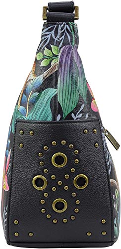 Image of Anuschka Women's Genuine Leather Shoulder Bag | Hand Painted Original Artwork | Classic Hobo With Studded Side Pockets | Genuine Leather