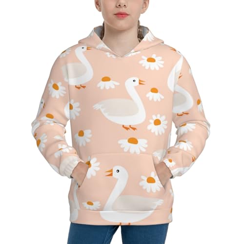 Geese and Flower Kids Pullover Hoodies Boys Sweatshirts Girls Athletic Clothes with Pocket