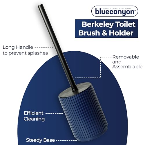 Image of Blue Canyon Berkeley Toilet Brush & Holder, Brush for Bathroom & Office, Plastic Brush Head for Deep Cleaning, Pack of 1, Compact Size, Elegant Design, Odour Free Holder, Blue