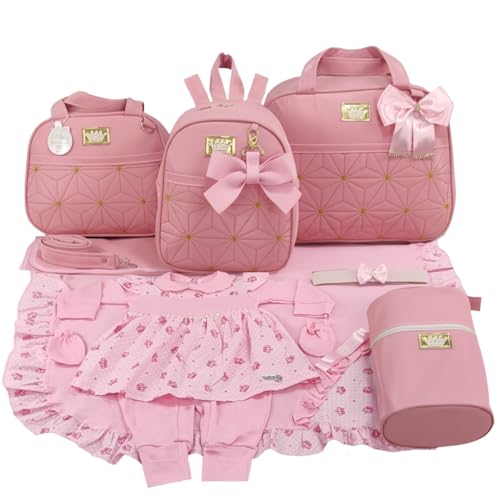 KIT BOLSA MATERNIDADE 5 PEÇAS ESTRELA + SAIDA MATERNIDADE MENINA (Rosa)