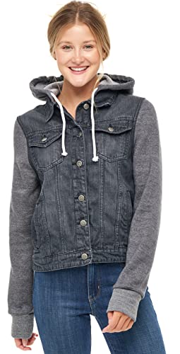 Skylinewears Women’s Hooded Denim Jacket Classic Casual Long Sleeve with Drawstring & Dual Pockets2