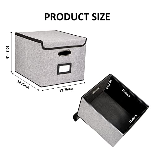 Tianse Portable File Storage Box With Lids, Foldable Linen Decorative File Organizer Box, Storage For Letters, Legal Documents, Office Documents, Books, Suit For Office Or Home (Grey-1 Pack) #TOP4