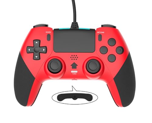 GAMFAMI Mando con cable para Playstation 4 con botones de programación avanzada, doble vibración, joystick para PS4/PS4 Slim/PS4 Pro y PC (rojo)