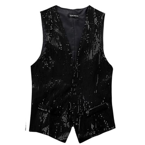 Photo de Celanisai Gilet à paillettes pour homme - Veste de costume brillante - Coupe ajustée - Coupe ajustée - Gilet de loisirs - Fête à thème - Dsico - Costume de carnaval - Danse - Vêtements de performance