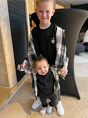 Qlipin Boys Plaid Hooded Button Down Flannel Shirt Long Sleeve Jacket Top Fuzzy Fall Winter Clothes Buffalo Plaid Coat #TOP2