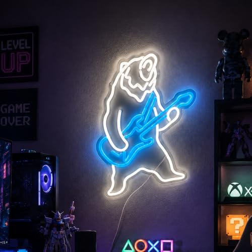 Image of Polar Bear Plays Guitar Led Neon Sign, Polar Bear Playing Music Neon Light, Rock and Roll Led Light, Live Music Show Sign Guitar Lamp Birthday Gift