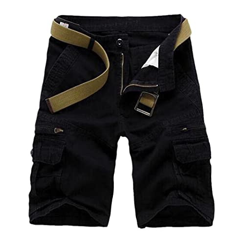 Short cargo décontracté en coton homme noir multi-poches taille 29W