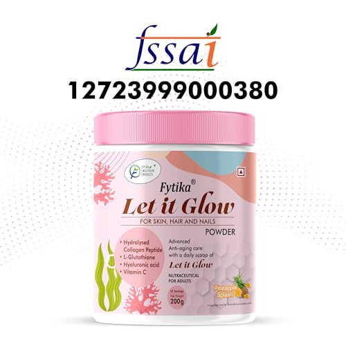 Fytika Let It Glow 200G Each (Pineapple, Pack of 2) Marine Collagen Supplement for Men & Women|L- Glutathione, Vitamin C, Sesbania Agati Extract|Promotes Healthy Skin, Hairs and Nails