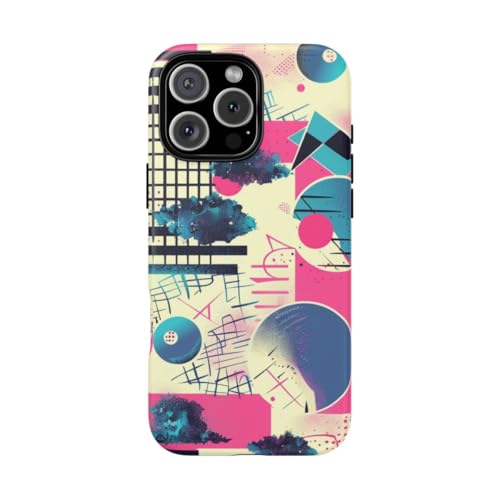Motif géométrique abstrait rose et bleu sur cette coque iPhone 16 Pro Max chic